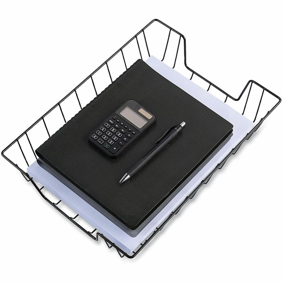 Wire Metal Letter Tray, 1 Section, Letter Size Files, 10" x 14.13" x 3", Black