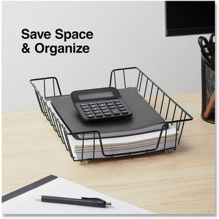Wire Metal Letter Tray, 1 Section, Letter Size Files, 10" x 14.13" x 3", Black