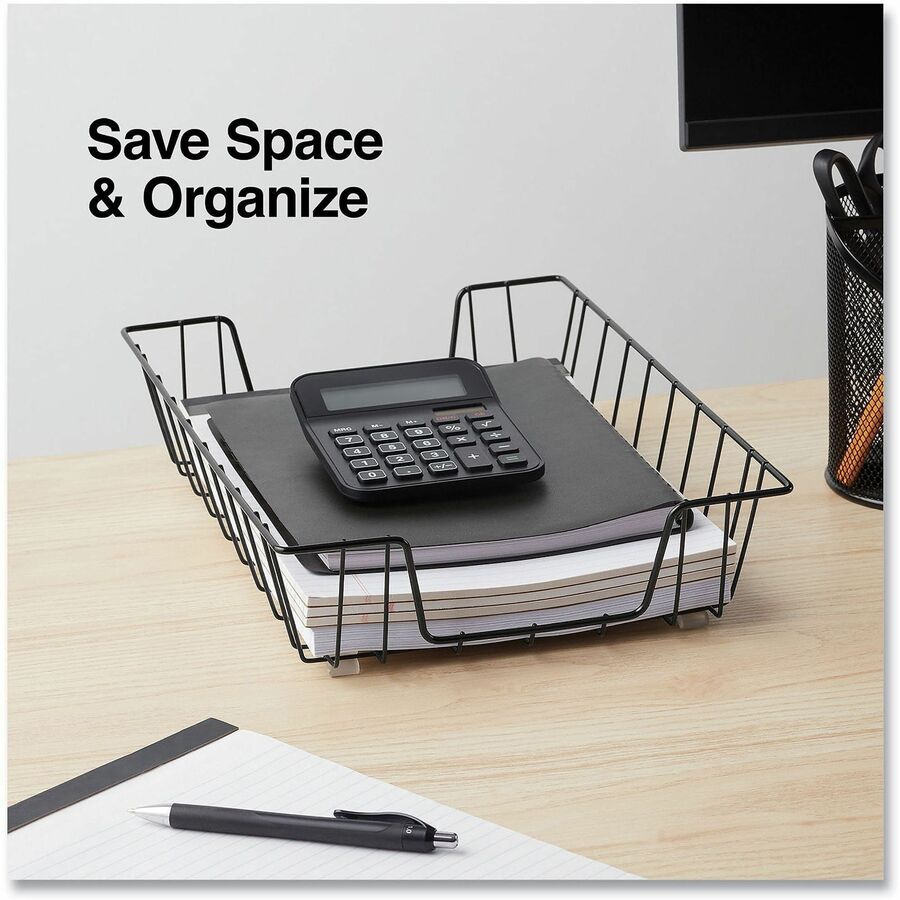 Wire Metal Letter Tray, 1 Section, Letter Size Files, 10" x 14.13" x 3", Black
