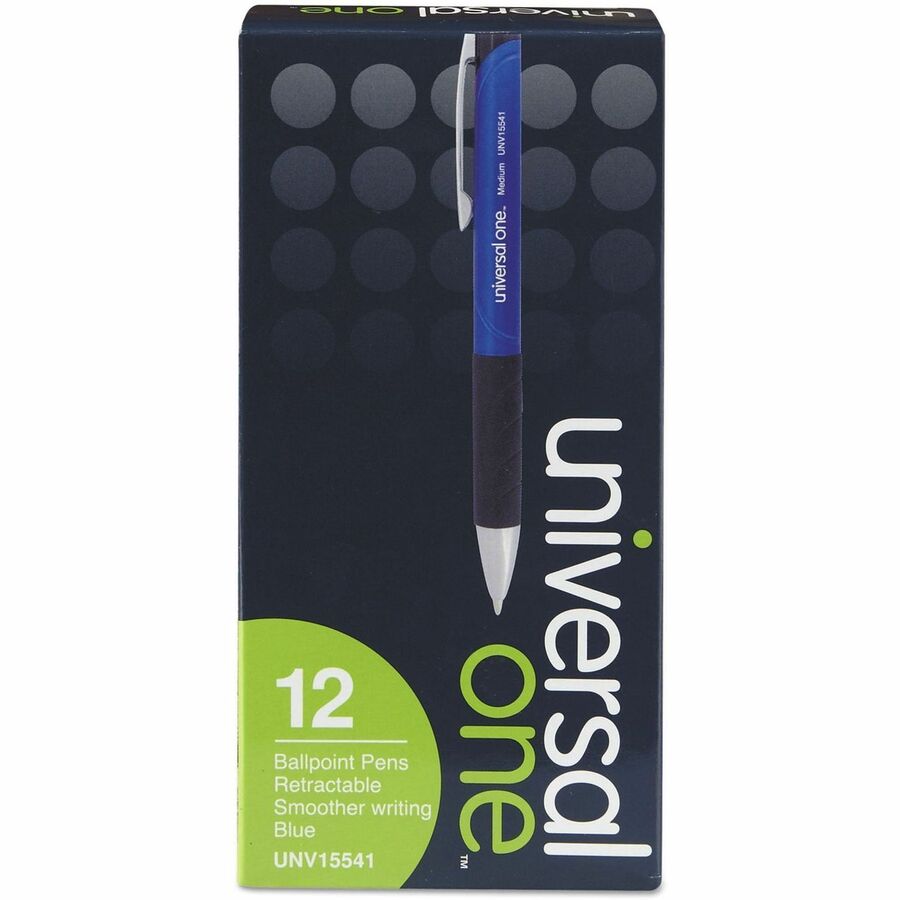 Comfort Grip Ballpoint Pen, Retractable, Medium 1 mm, Blue Ink, Blue/Black Barrel, Dozen