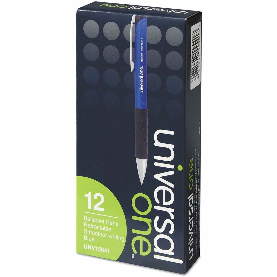 Comfort Grip Ballpoint Pen, Retractable, Medium 1 mm, Blue Ink, Blue/Black Barrel, Dozen