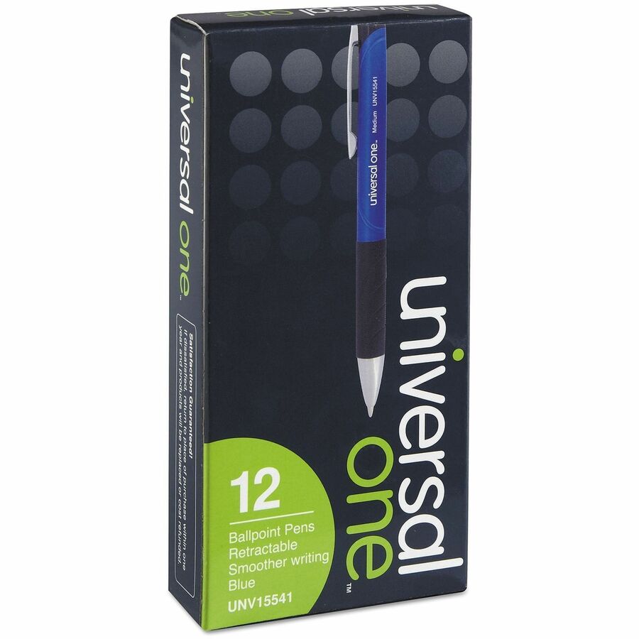 Comfort Grip Ballpoint Pen, Retractable, Medium 1 mm, Blue Ink, Blue/Black Barrel, Dozen