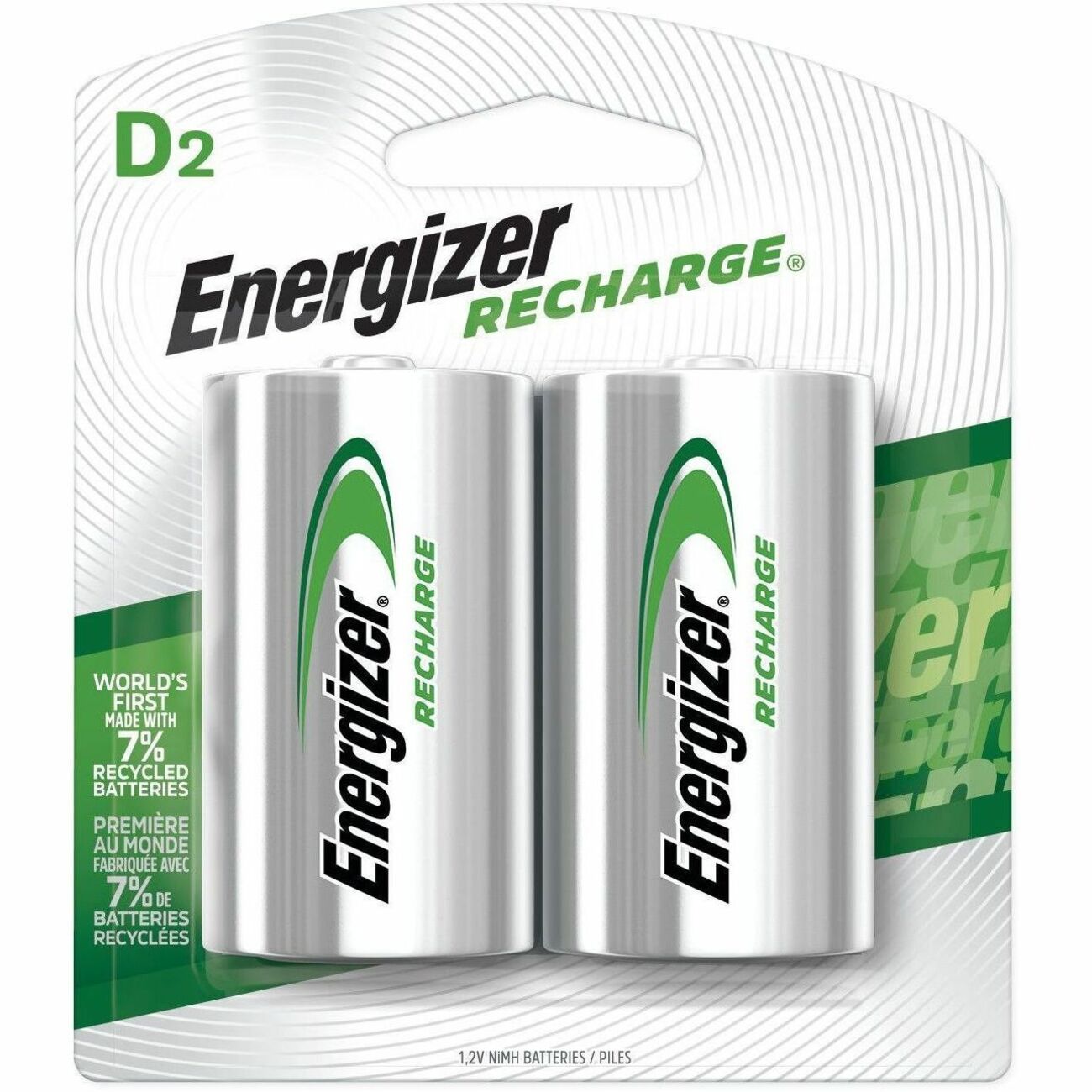 NiMH Rechargeable D Batteries, 1.2 V, 2/Pack