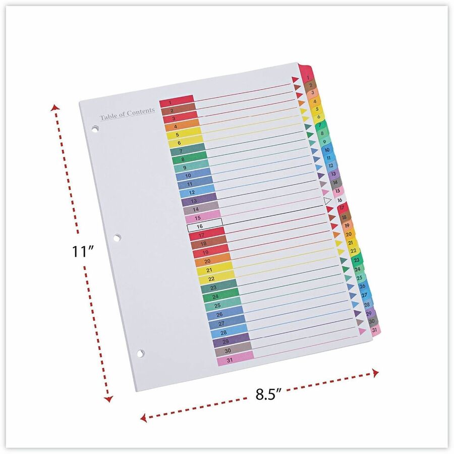 Deluxe Table of Contents Dividers for Printers, 31-Tab, 1 to 31, 11 x 8.5, White, 1 Set