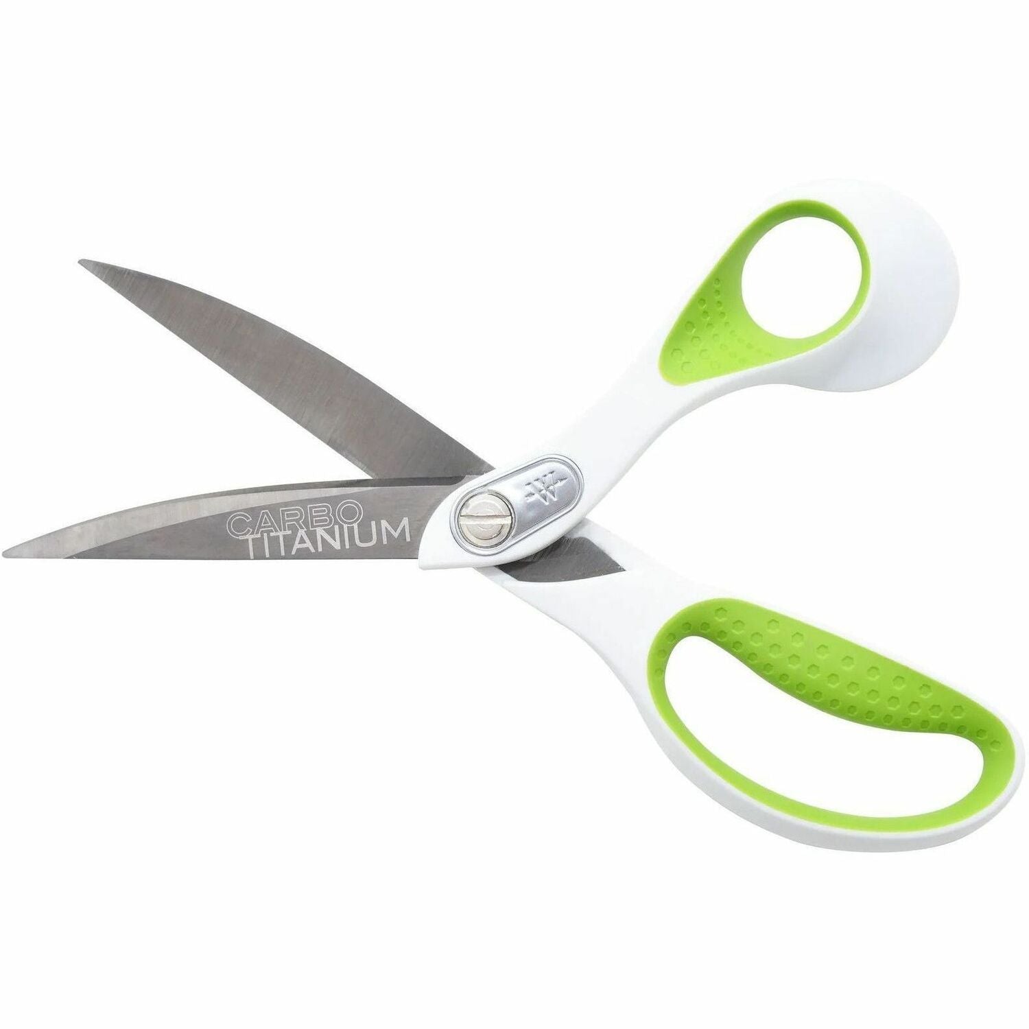 CarboTitanium Bonded Scissors, 9" Long, 4.5" Cut Length, White/Green Bent Handle
