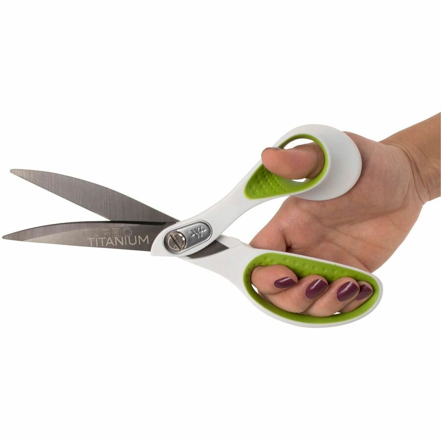 CarboTitanium Bonded Scissors, 9" Long, 4.5" Cut Length, White/Green Bent Handle