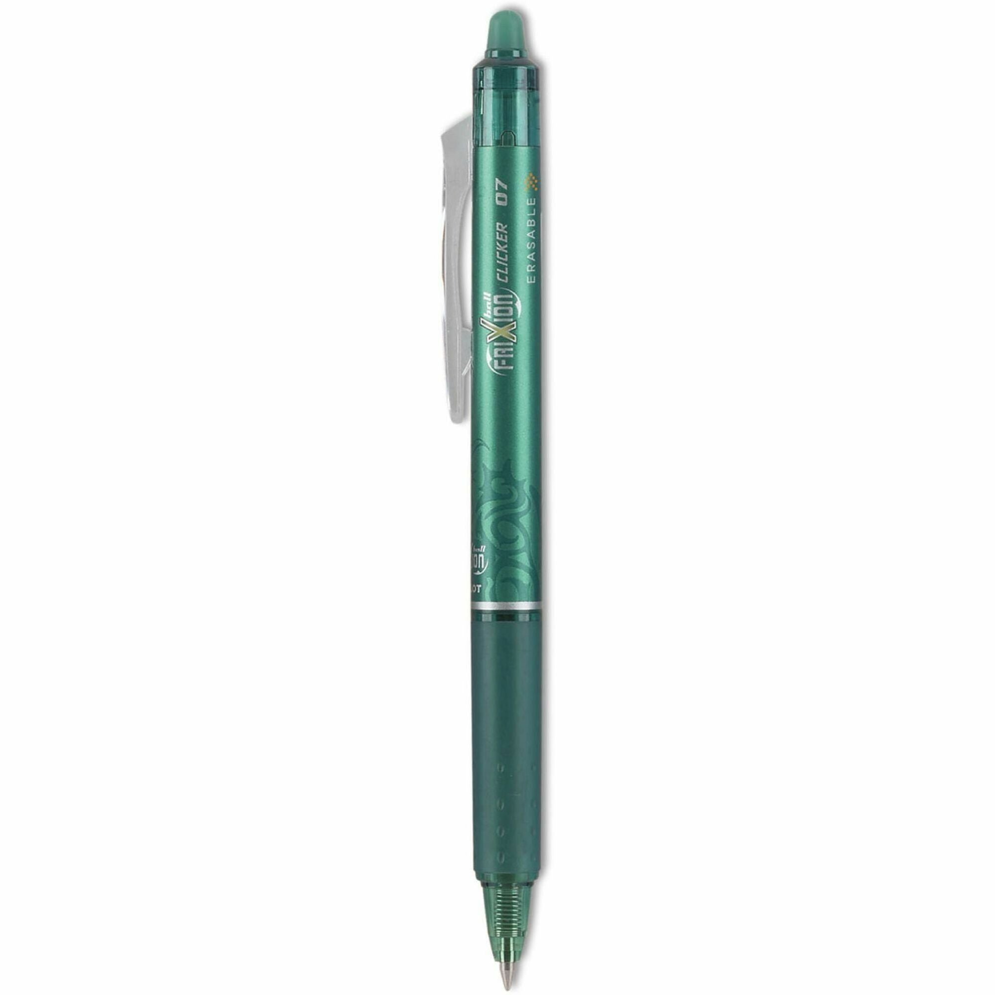 FriXion Clicker Erasable Gel Pen, Retractable, Fine 0.7 mm, Green Ink, Green Barrel, Dozen