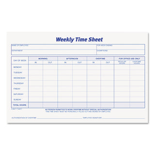 Weekly Time Sheets, One-Part (No Copies), 8.5 x 5.5, 50 Forms/Pad, 2 Pads/Pack - 