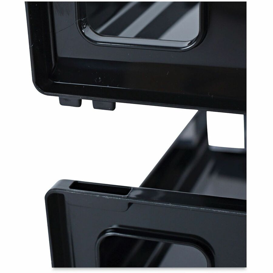 Recycled Plastic Side Load Desk Trays, 2 Sections, Letter Size Files, 13" x 9" x 2.75", Black