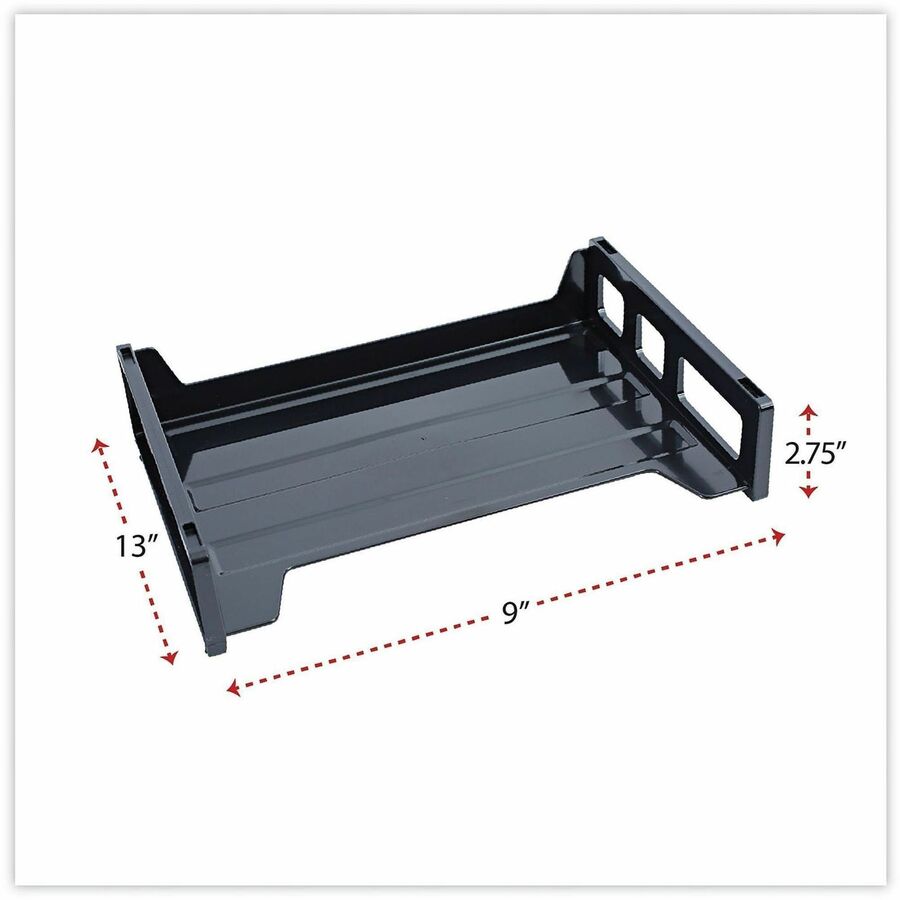 Recycled Plastic Side Load Desk Trays, 2 Sections, Letter Size Files, 13" x 9" x 2.75", Black