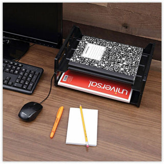 Recycled Plastic Side Load Desk Trays, 2 Sections, Letter Size Files, 13" x 9" x 2.75", Black