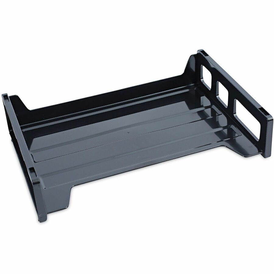 Recycled Plastic Side Load Desk Trays, 2 Sections, Letter Size Files, 13" x 9" x 2.75", Black