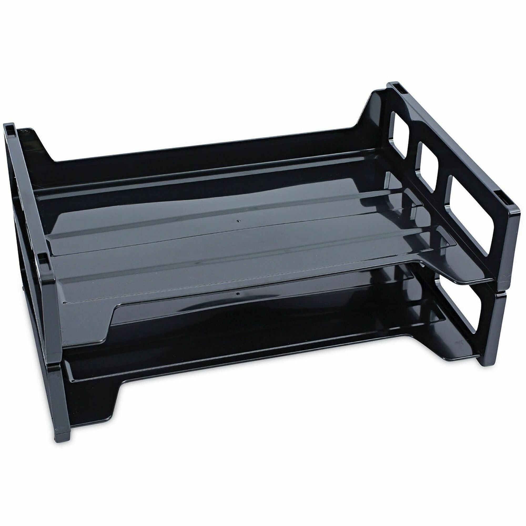 Recycled Plastic Side Load Desk Trays, 2 Sections, Letter Size Files, 13" x 9" x 2.75", Black