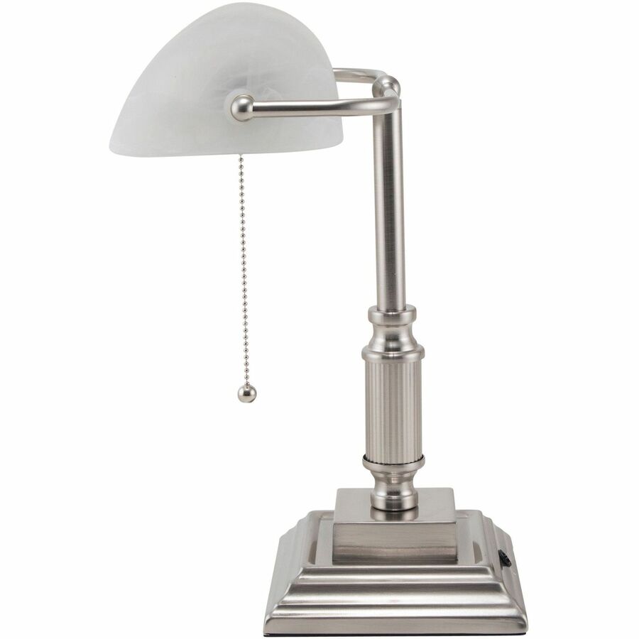 LED Bankers Lamp with Frosted Shade, 14.75" High, Brushed Nickel, Ships in 4-6 Business Days