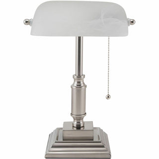 LED Bankers Lamp with Frosted Shade, 14.75" High, Brushed Nickel, Ships in 4-6 Business Days