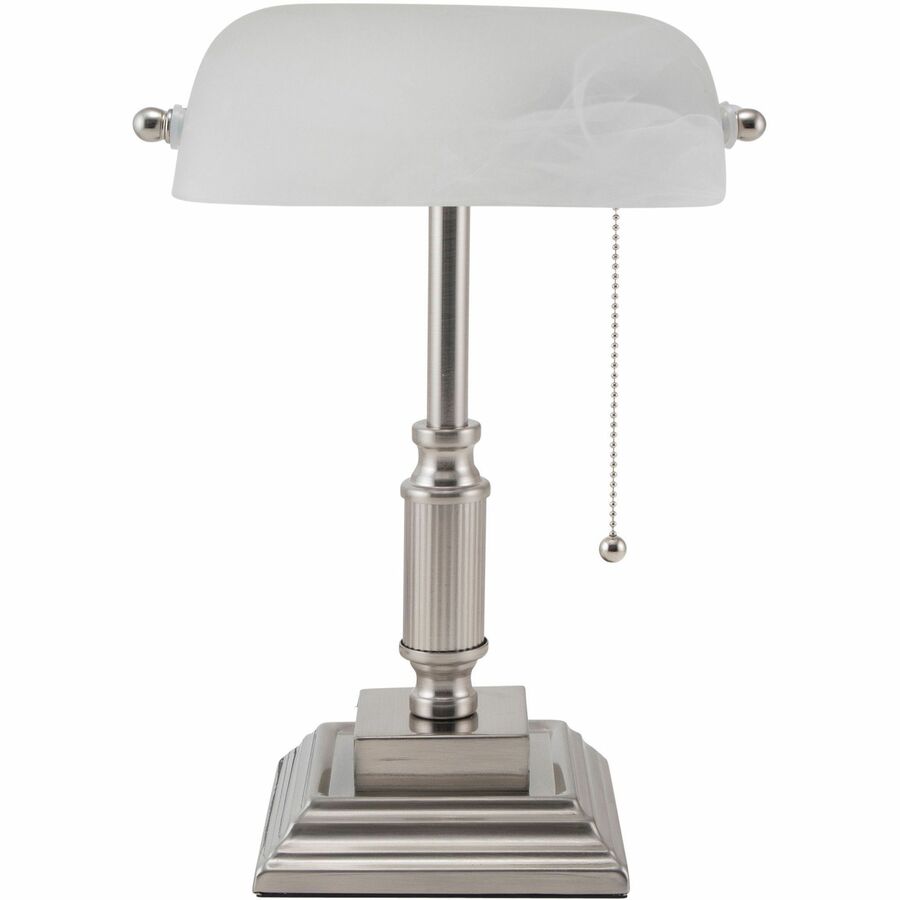 LED Bankers Lamp with Frosted Shade, 14.75" High, Brushed Nickel, Ships in 4-6 Business Days