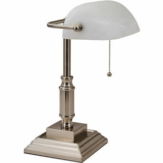 LED Bankers Lamp with Frosted Shade, 14.75" High, Brushed Nickel, Ships in 4-6 Business Days