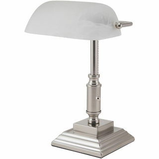 LED Bankers Lamp with Frosted Shade, 14.75" High, Brushed Nickel, Ships in 4-6 Business Days