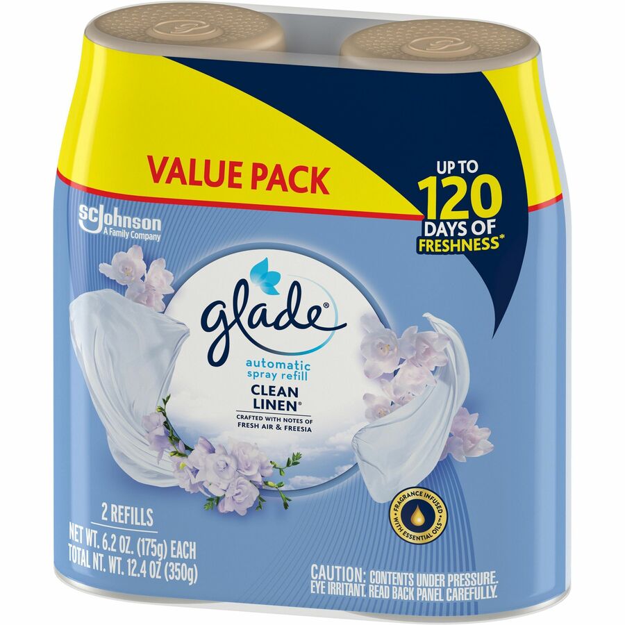 Glade Automatic Spray Refill Value Pack - 12.40 oz - Clean Linen - 60 Day - 3 / Carton - Long Lasting, Phthalate-free, Paraben-free, Formaldehyde-free