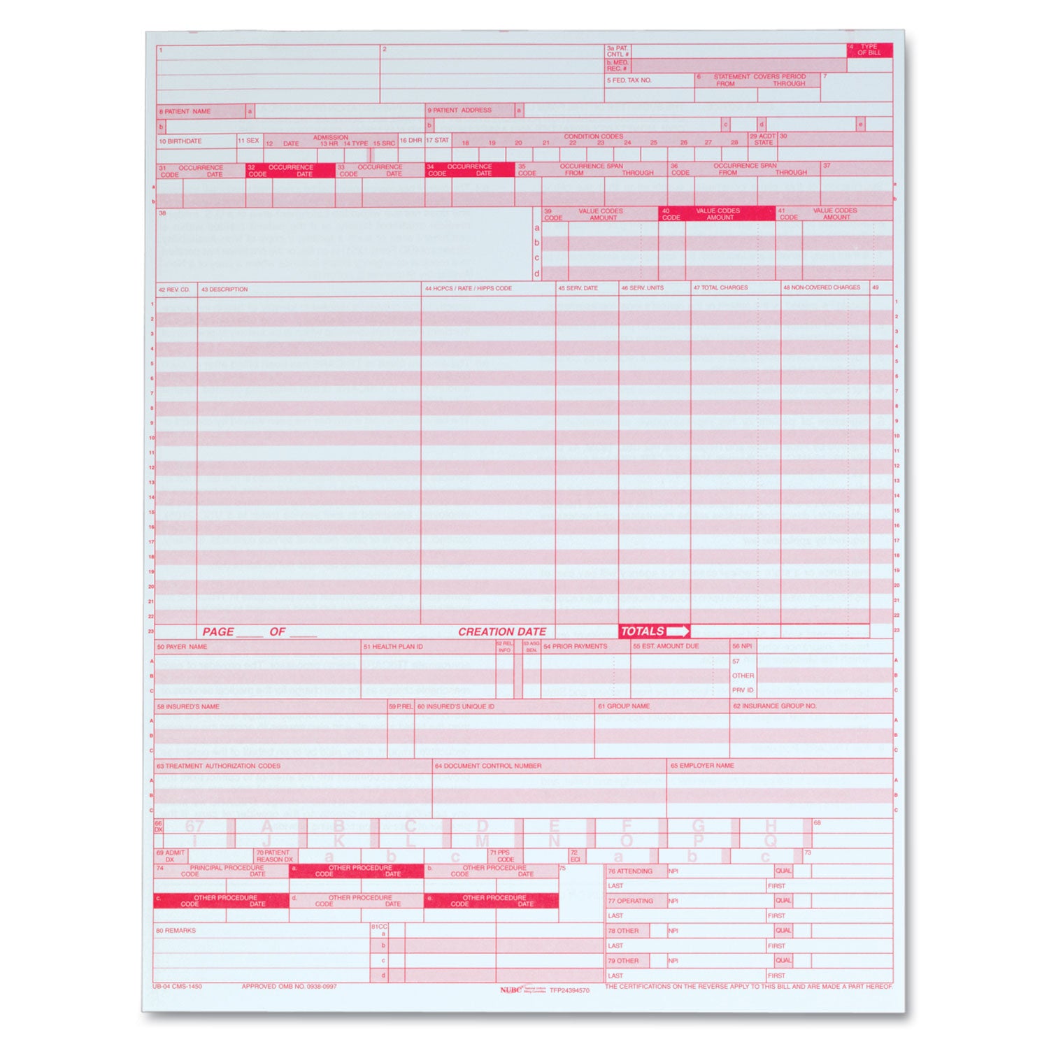 UB04 Hospital Insurance Claim Form for Laser Printers, One-Part (No Copies), 8.5 x 11, 2,500 Forms Total - 