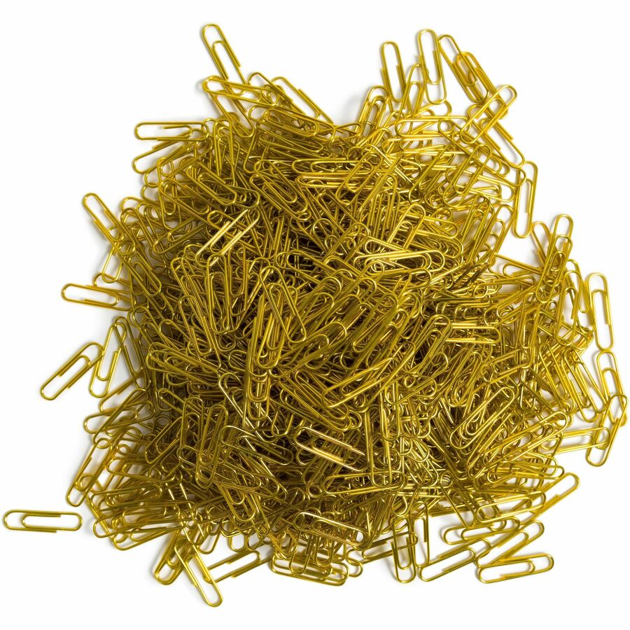 Paper Clips, Medium, Vinyl-Coated, Gold, 200 Clips/Box, 5 Boxes/Pack