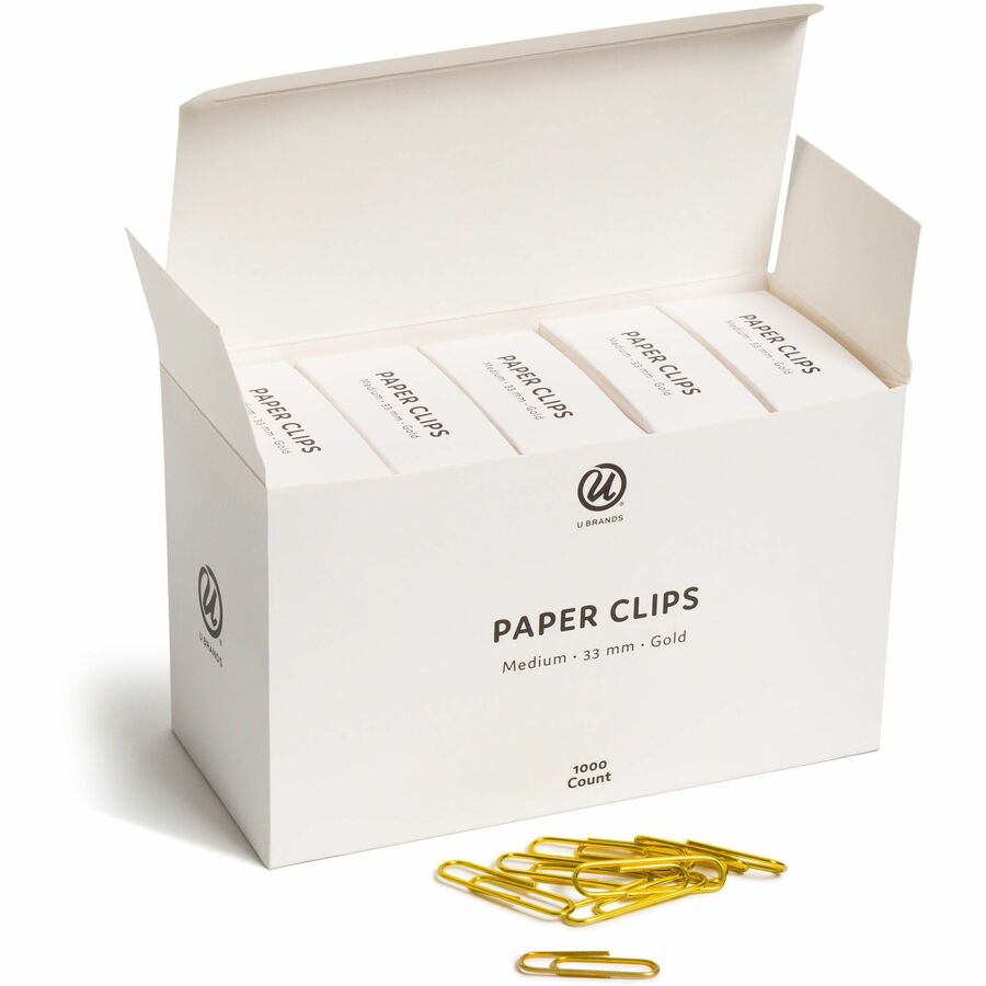 Paper Clips, Medium, Vinyl-Coated, Gold, 200 Clips/Box, 5 Boxes/Pack