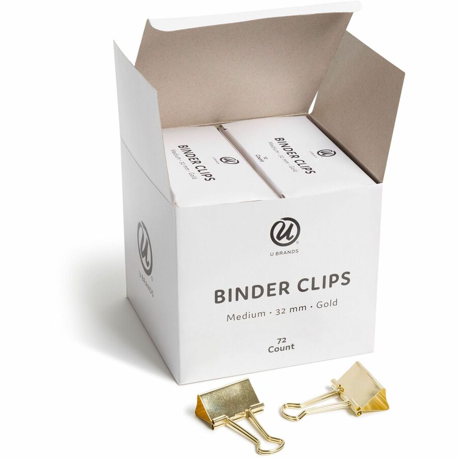 Binder Clips, Medium, Gold, 72/Pack