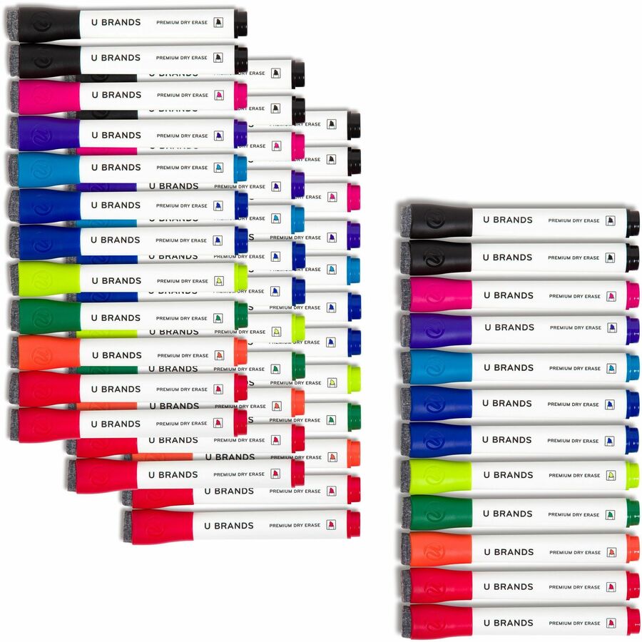 Chisel Tip Low-Odor Dry-Erase Markers with Erasers, Broad Chisel Tip, Assorted Colors, 48/Pack