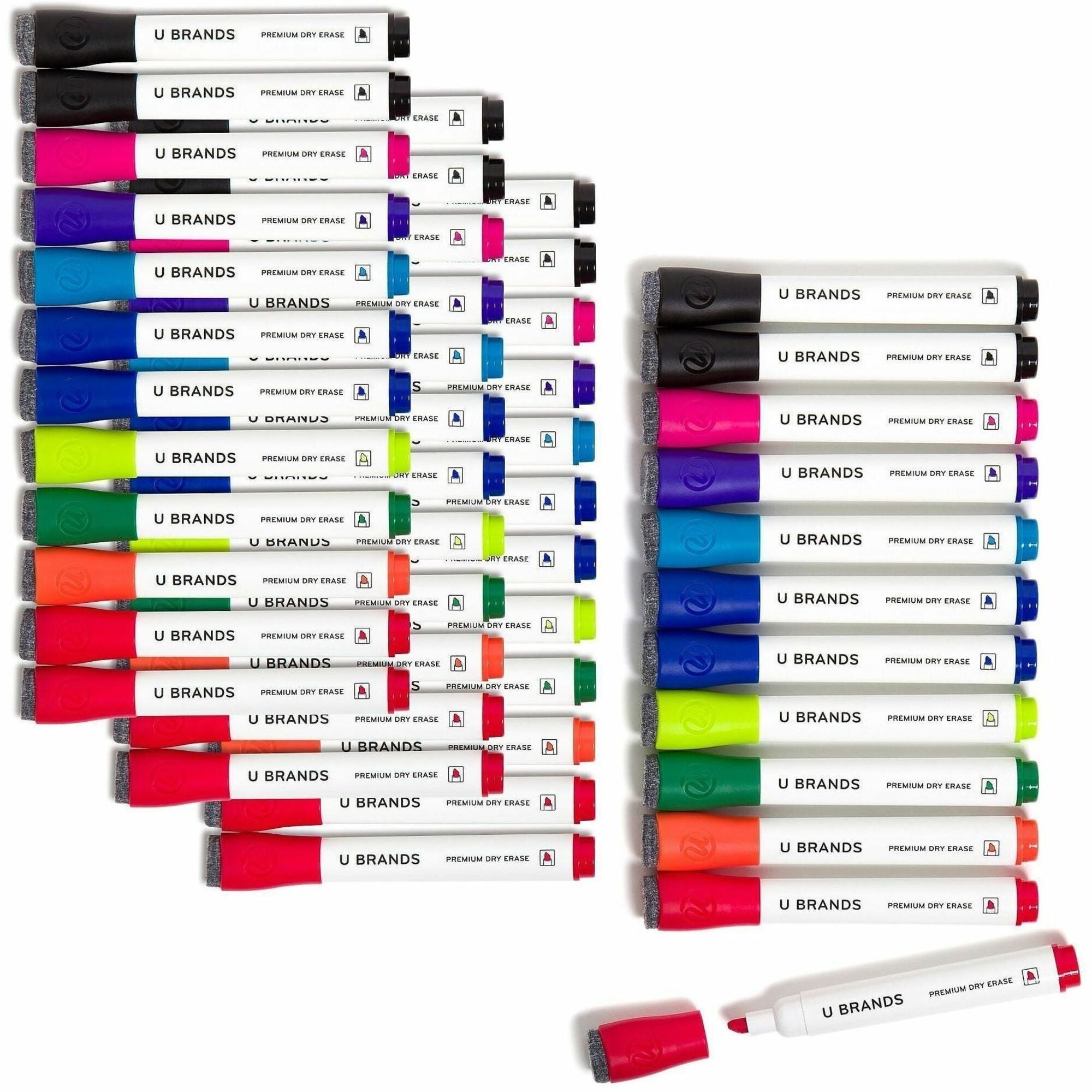 Chisel Tip Low-Odor Dry-Erase Markers with Erasers, Broad Chisel Tip, Assorted Colors, 48/Pack