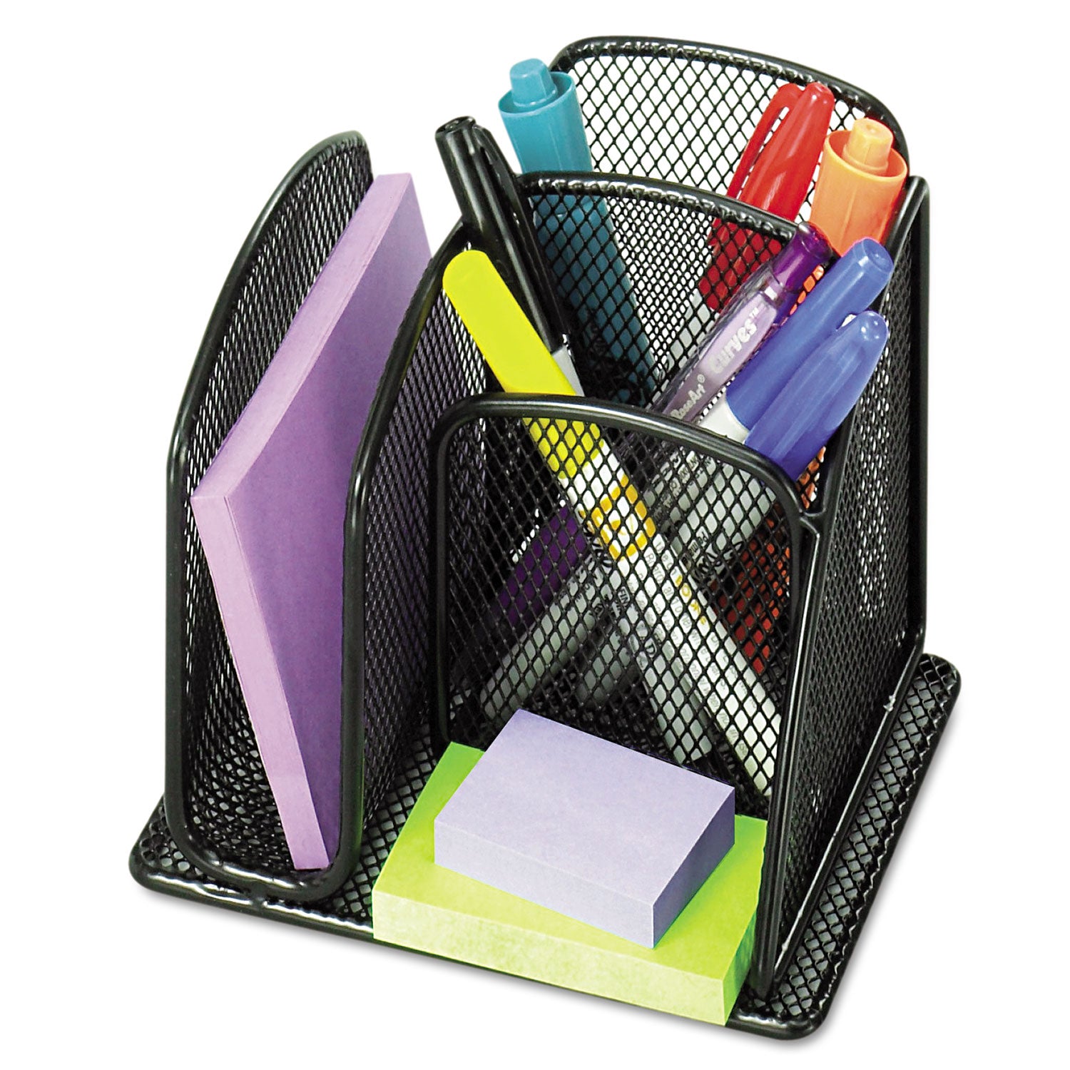 Onyx Mesh Mini Organizer, 3 Compartments, Steel, 6 x 5.25 x 5.25, Black - 