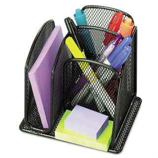 Onyx Mesh Mini Organizer, 3 Compartments, Steel, 6 x 5.25 x 5.25, Black - 