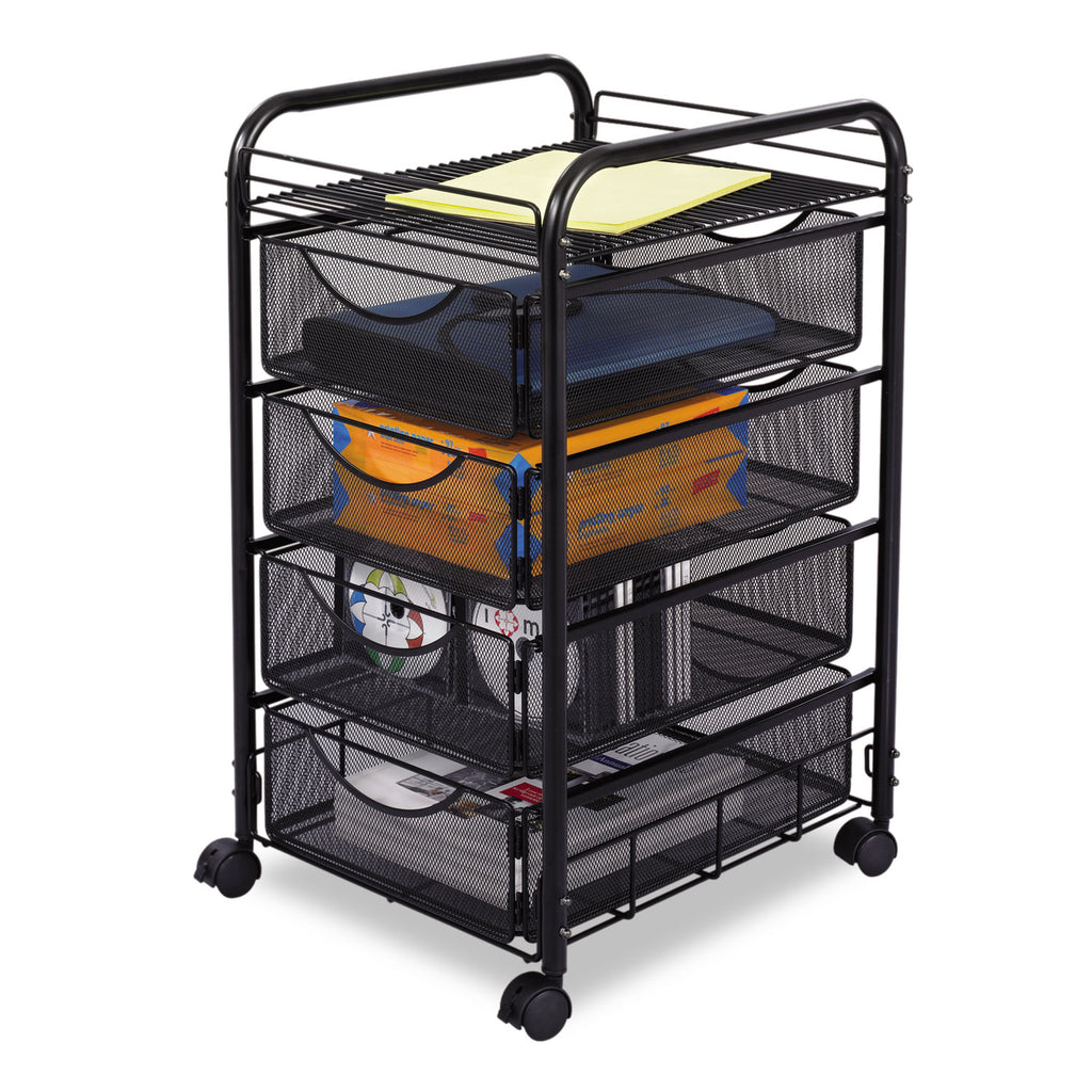 Safco Onyx Double Mesh Mobile File Cart - 2 Shelf - 4 Drawer - 4 Casters - 1.50" Caster Size - x 15.8" Width x 17" Depth x 27" Height - Black Steel Frame - Black - 1 Each
