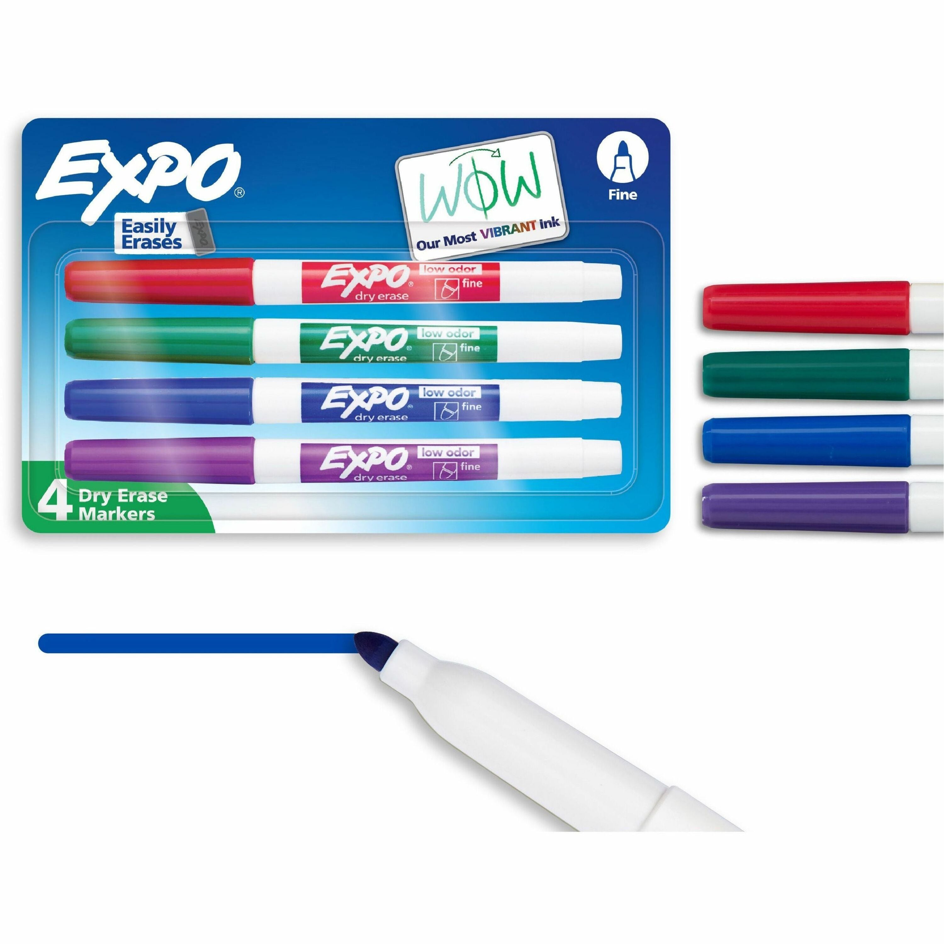 Expo Low-Odor Dry Erase Fine Tip Markers - Fine Marker Point - Assorted Alcohol Based Ink - 4 / Pack
