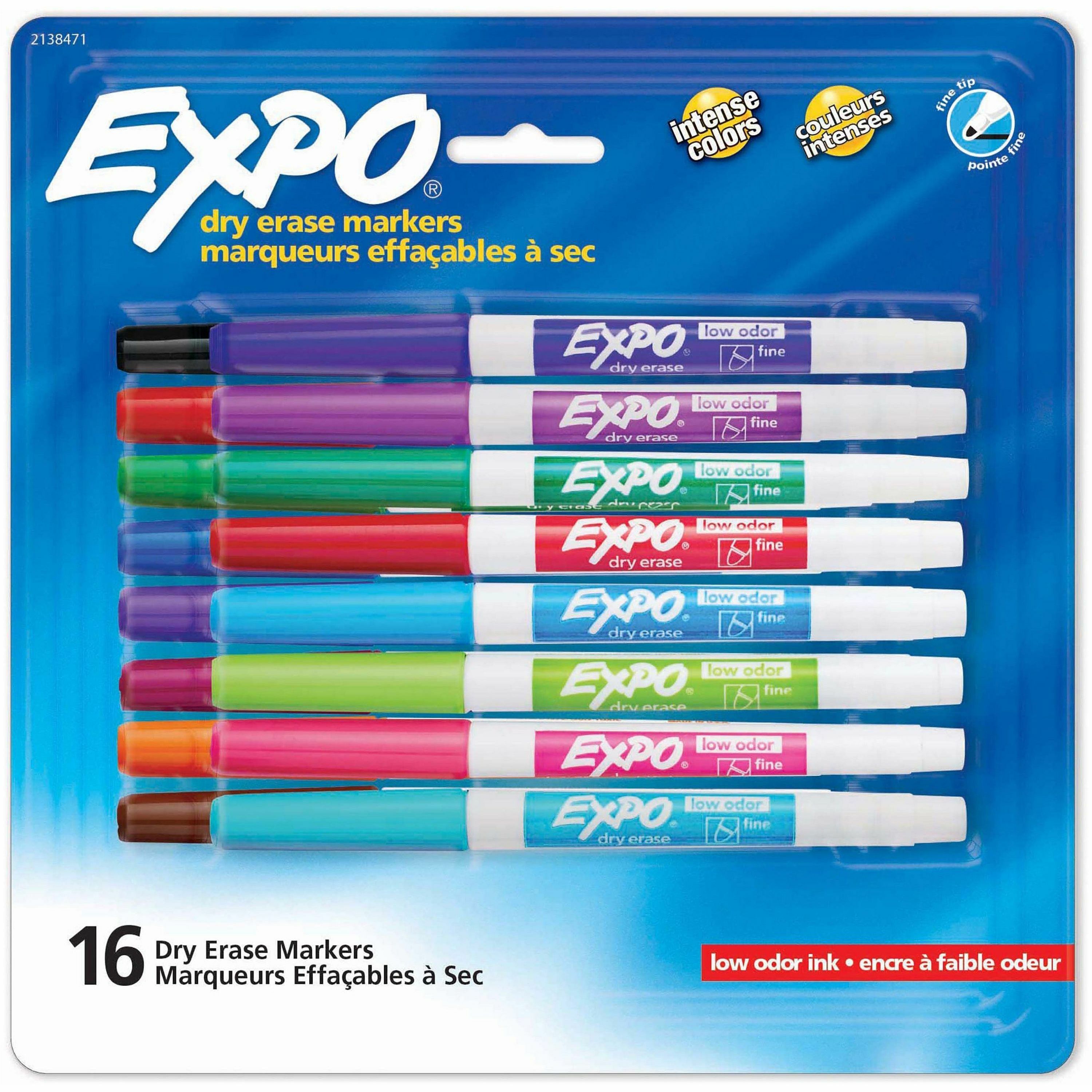 Expo Low-Odor Dry Erase Fine Tip Markers - Fine Marker Point - Assorted Alcohol Based Ink - 16 / Pack