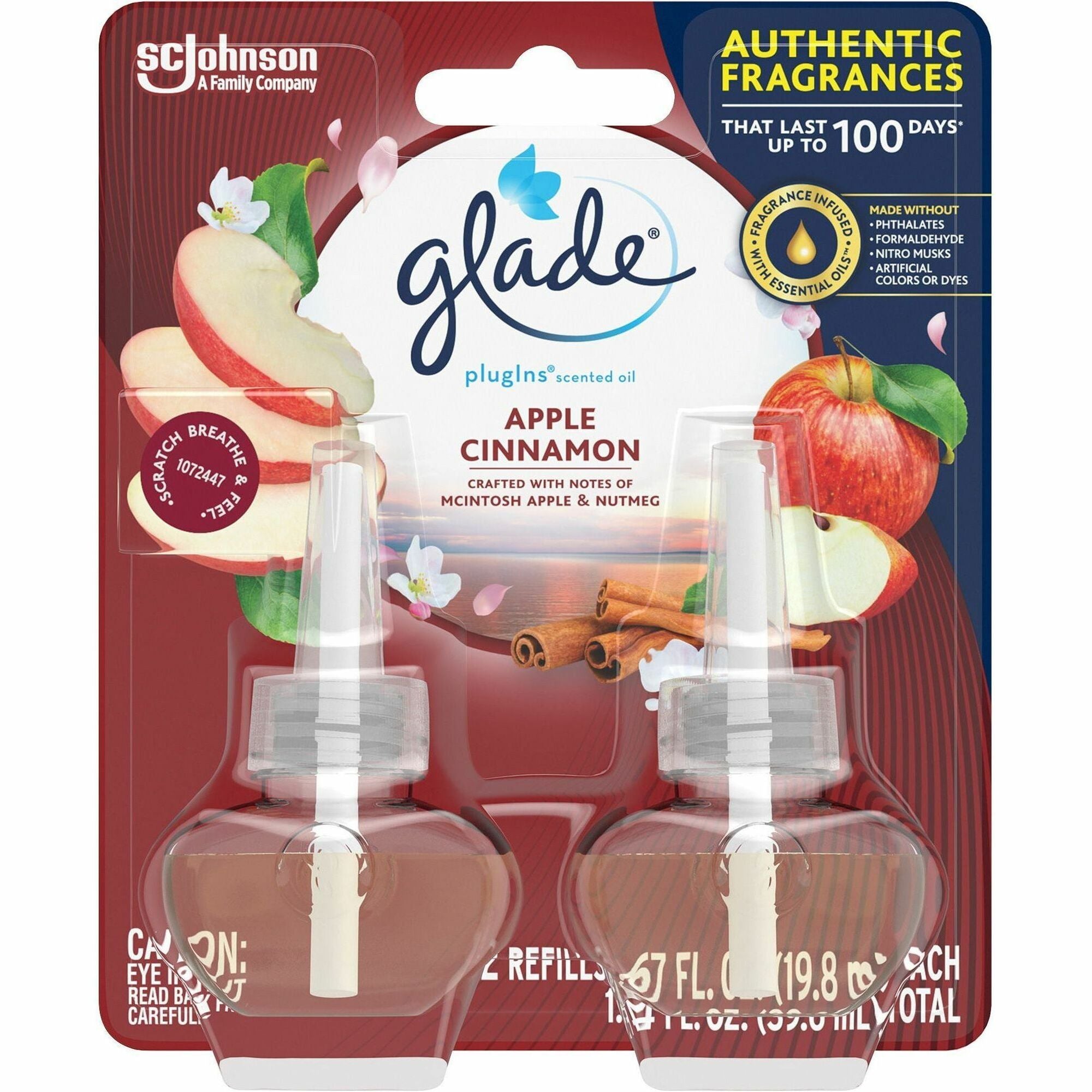 Glade PlugIns Apple Cinnamon Oil Refill - Oil - 1.3 fl oz (0 quart) - Apple Cinnamon - 30 Day - 2 / Pack - Long Lasting