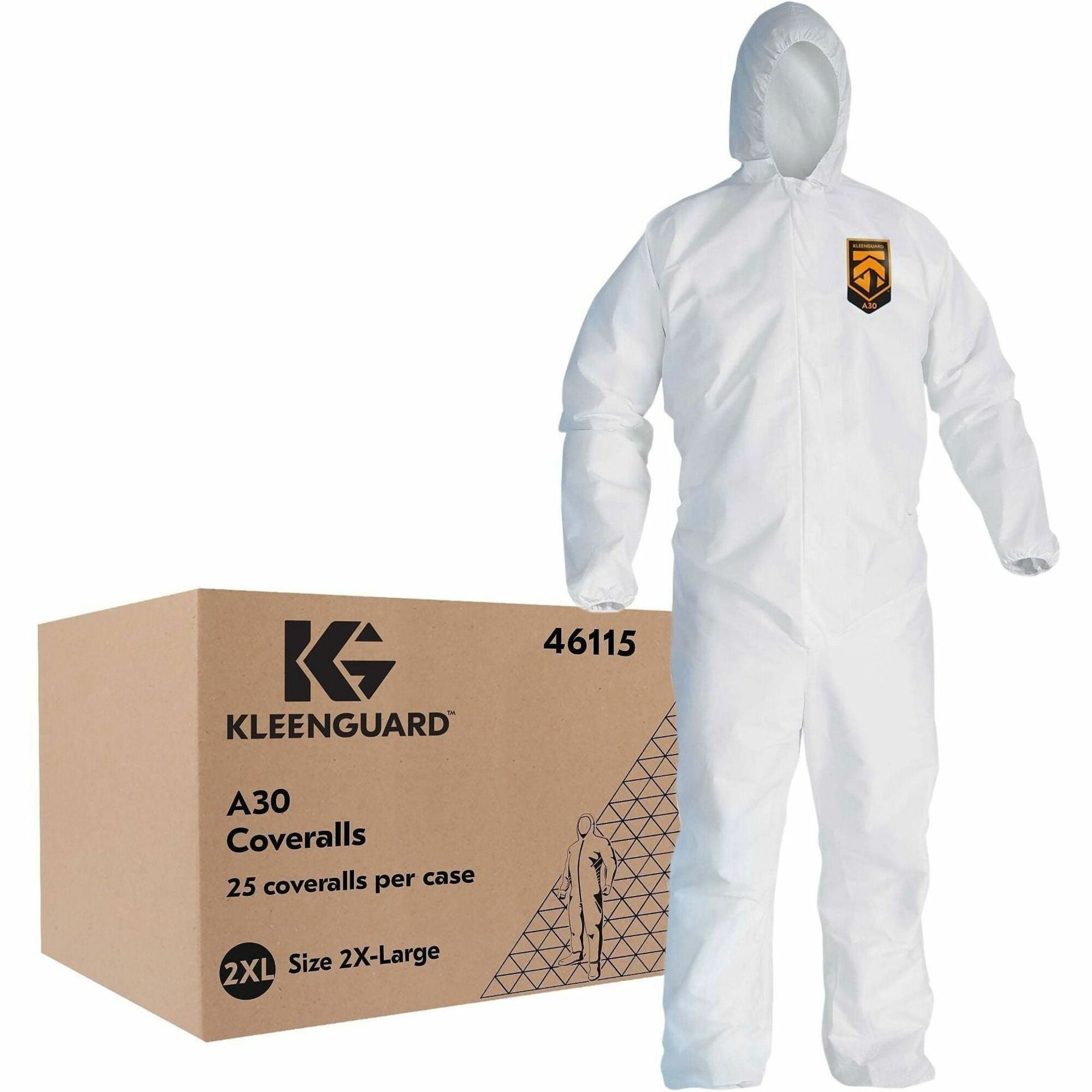 A30 Elastic-Back and Cuff Hooded Coveralls, 2X-Large, White, 25/Carton