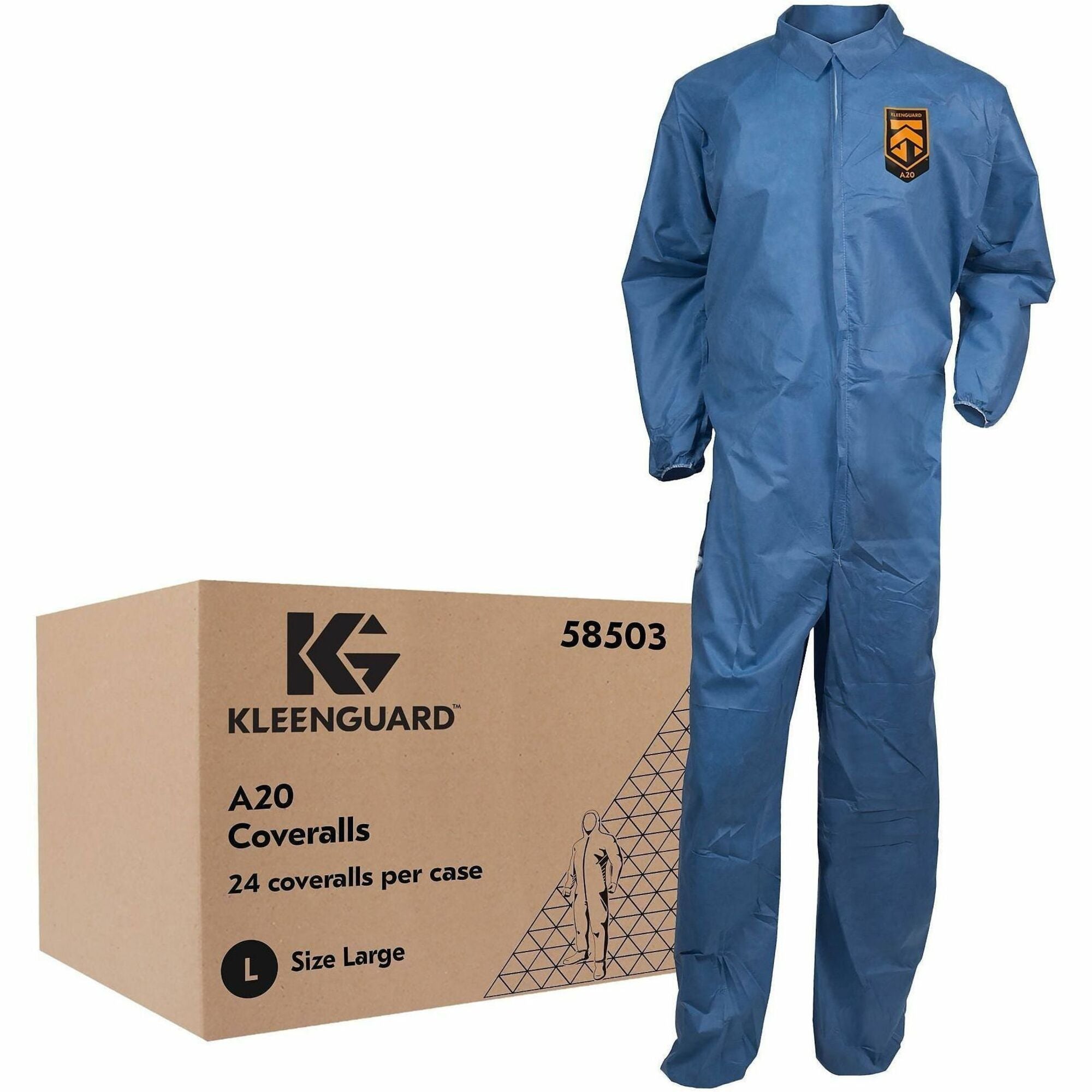 Kleenguard A20 Coveralls - Zipper Front, Elastic Back, Wrists & Ankles - Large Size - Flying Particle, Contaminant, Dust Protection - Blue - Zipper Front, Elastic Wrist & Ankle, Breathable, Comfortable - 24 / Carton