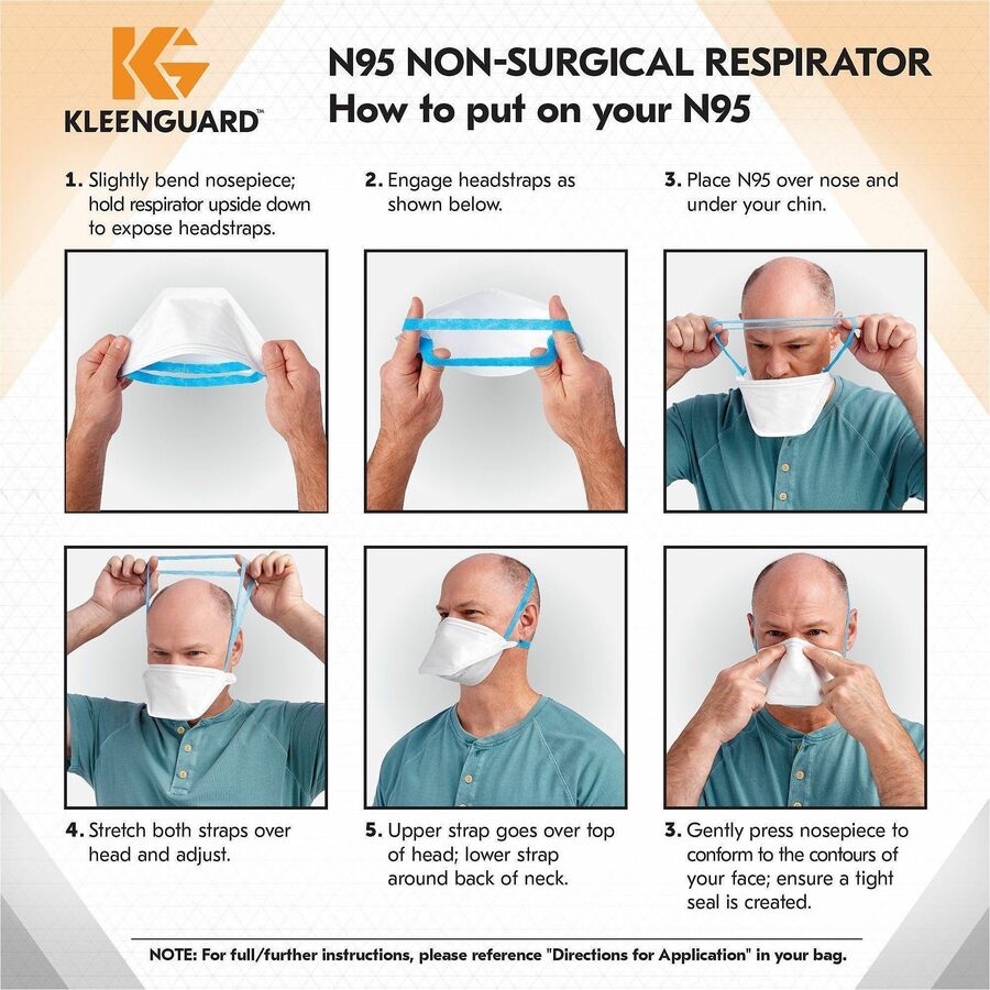 Kleenguard N95 Pouch Respirator - Recommended for: Face - Regular Size - White, Blue - Comfortable, Breathable, Adjustable Nose-piece, Lightweight, Foldable, Head Strap, Particle Filtration Efficiency (PFE) - 12 / Carton