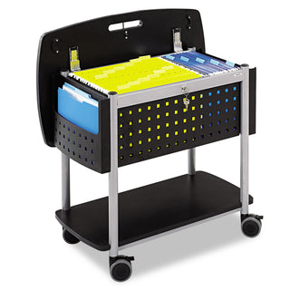 Scoot Mobile File, Metal, 2 Shelves, 2 Bins, 29.75" x 18.75" x 27", Black/Silver - 