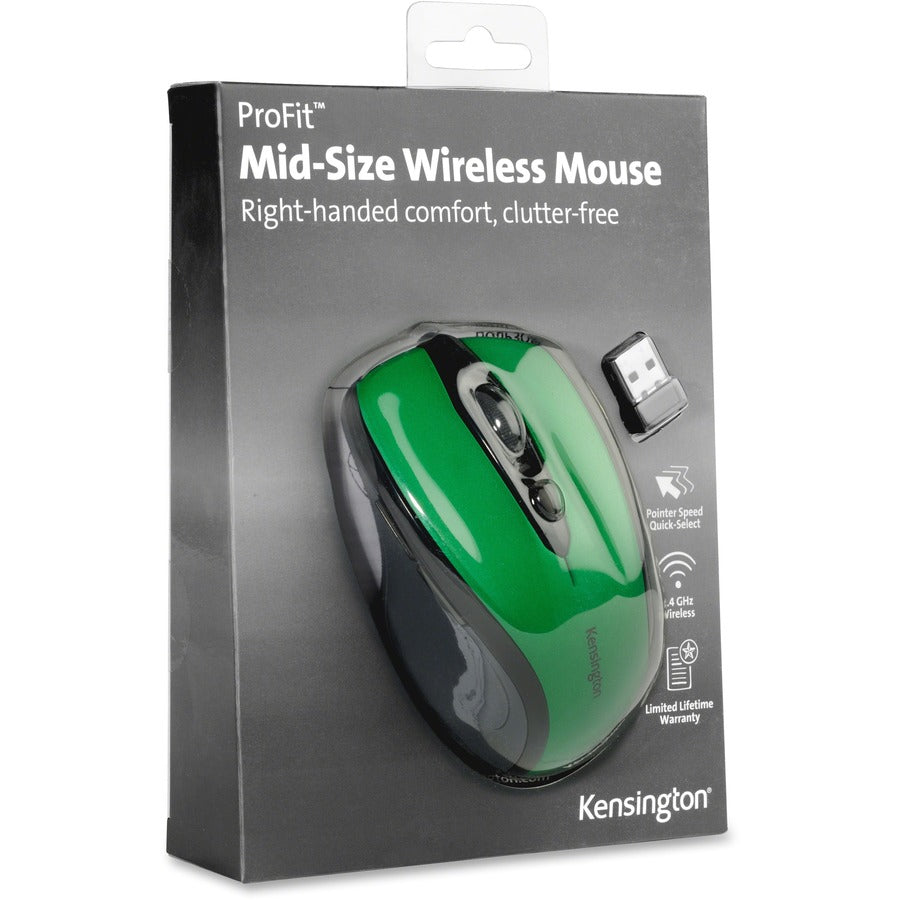 Pro Fit Mid-Size Wireless Mouse, 2.4 GHz Frequency/30 ft Wireless Range, Right Hand Use, Emerald Green