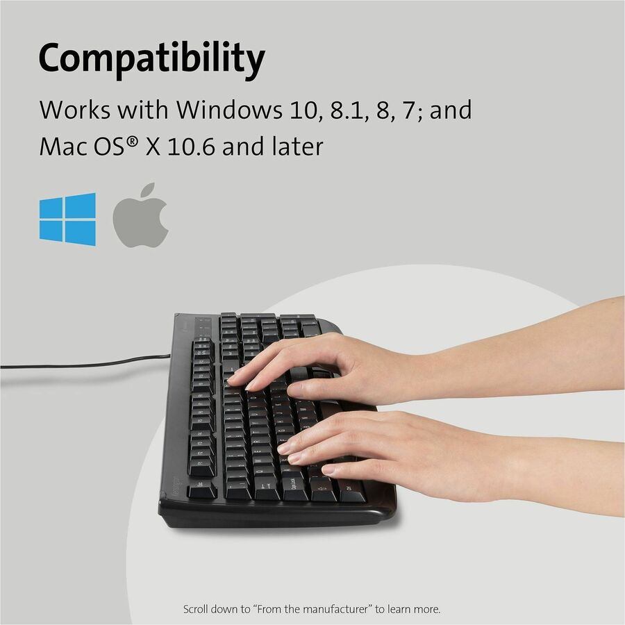 Pro Fit USB Washable Keyboard, 104 Keys, Black