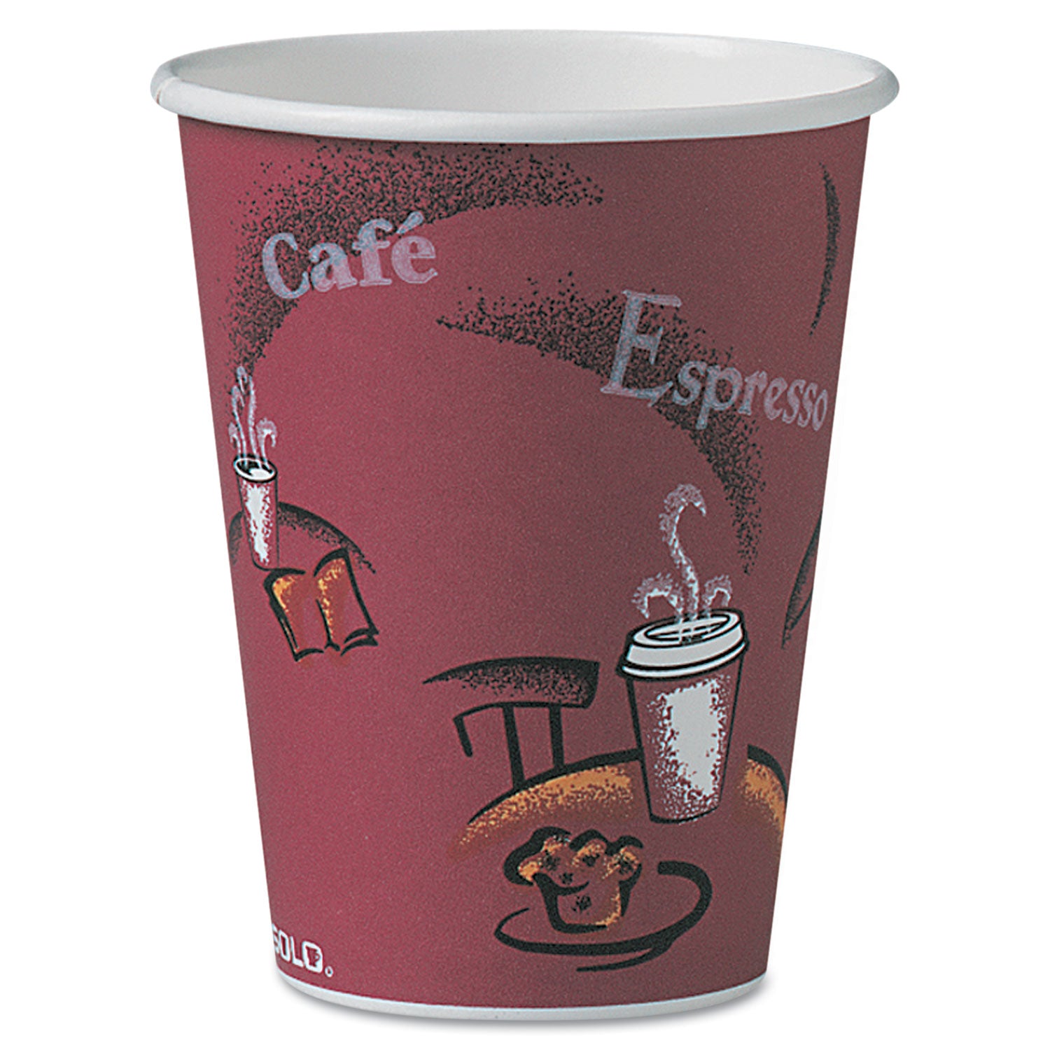 Paper Hot Drink Cups in Bistro Design, 12 oz, Maroon, 300/Carton - 