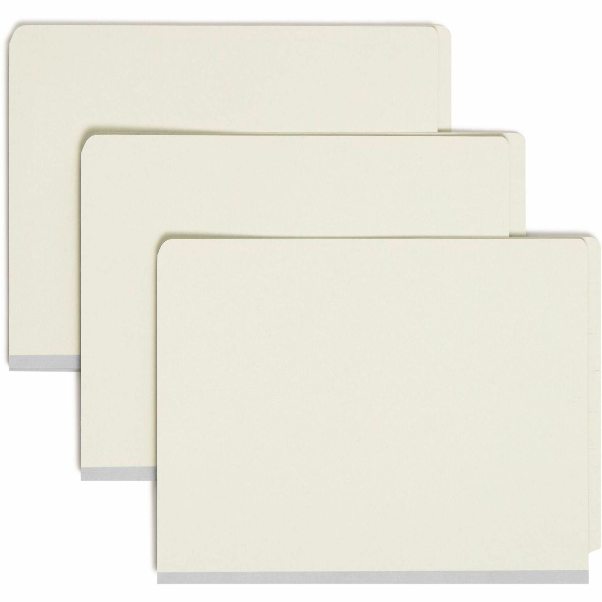 End Tab Pressboard Classification Folders, Six SafeSHIELD Fasteners, 2" Expansion, 2 Dividers, Letter Size, Gray-Green, 10/BX