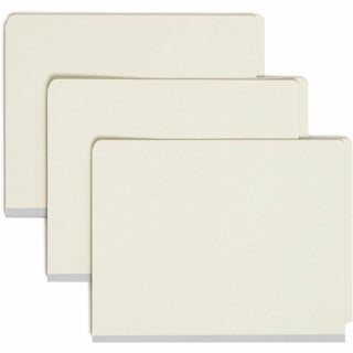 End Tab Pressboard Classification Folders, Six SafeSHIELD Fasteners, 2" Expansion, 2 Dividers, Letter Size, Gray-Green, 10/BX