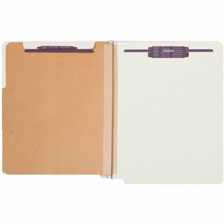 End Tab Pressboard Classification Folders, Six SafeSHIELD Fasteners, 2" Expansion, 2 Dividers, Letter Size, Gray-Green, 10/BX