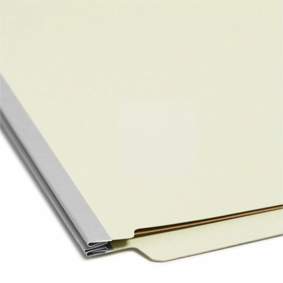 End Tab Pressboard Classification Folders, Six SafeSHIELD Fasteners, 2" Expansion, 2 Dividers, Letter Size, Gray-Green, 10/BX