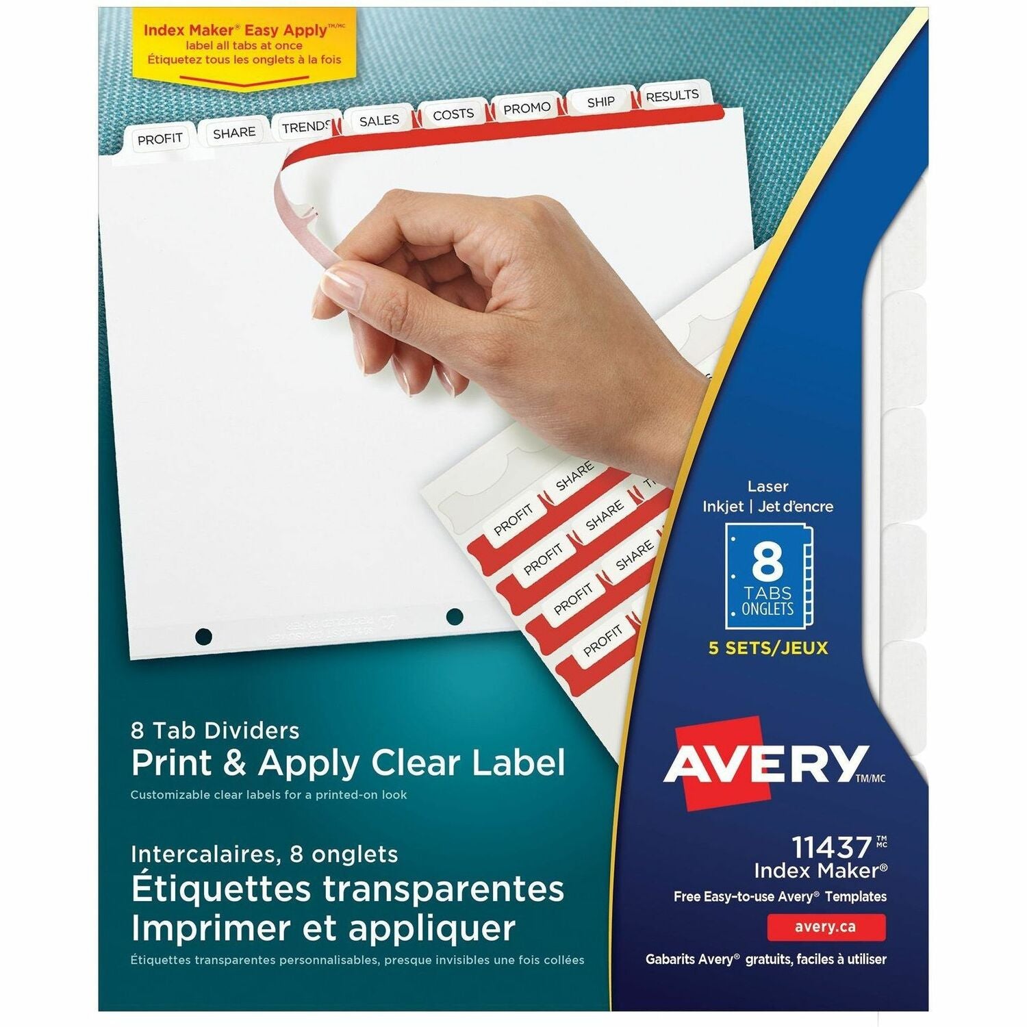 Print and Apply Index Maker Clear Label Dividers, 8-Tab, 11 x 8.5, White, 5 Sets