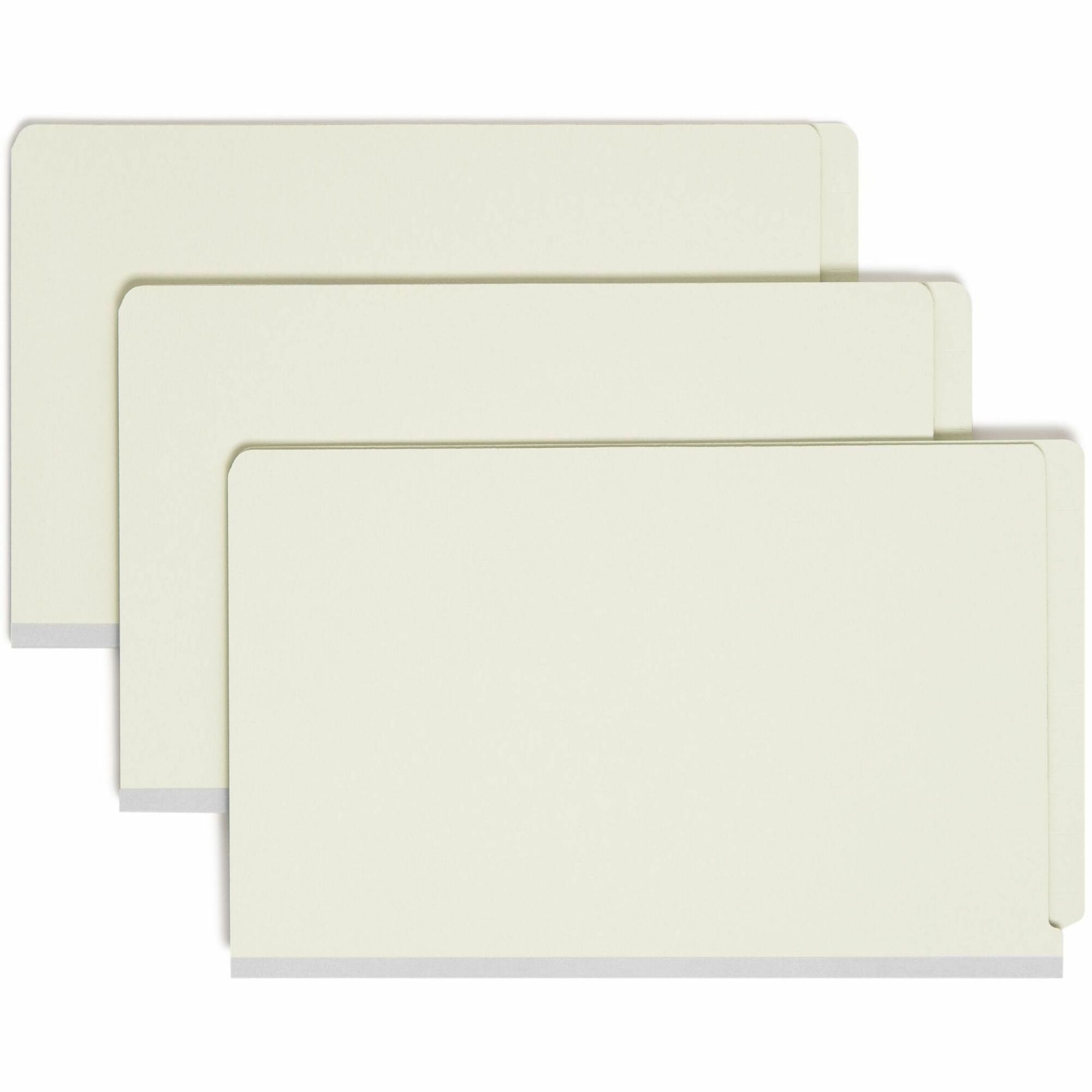 End Tab Pressboard Classification Folders, Six SafeSHIELD Fasteners, 2" Expansion, 2 Dividers, Legal Size, Gray-Green, 10/Box