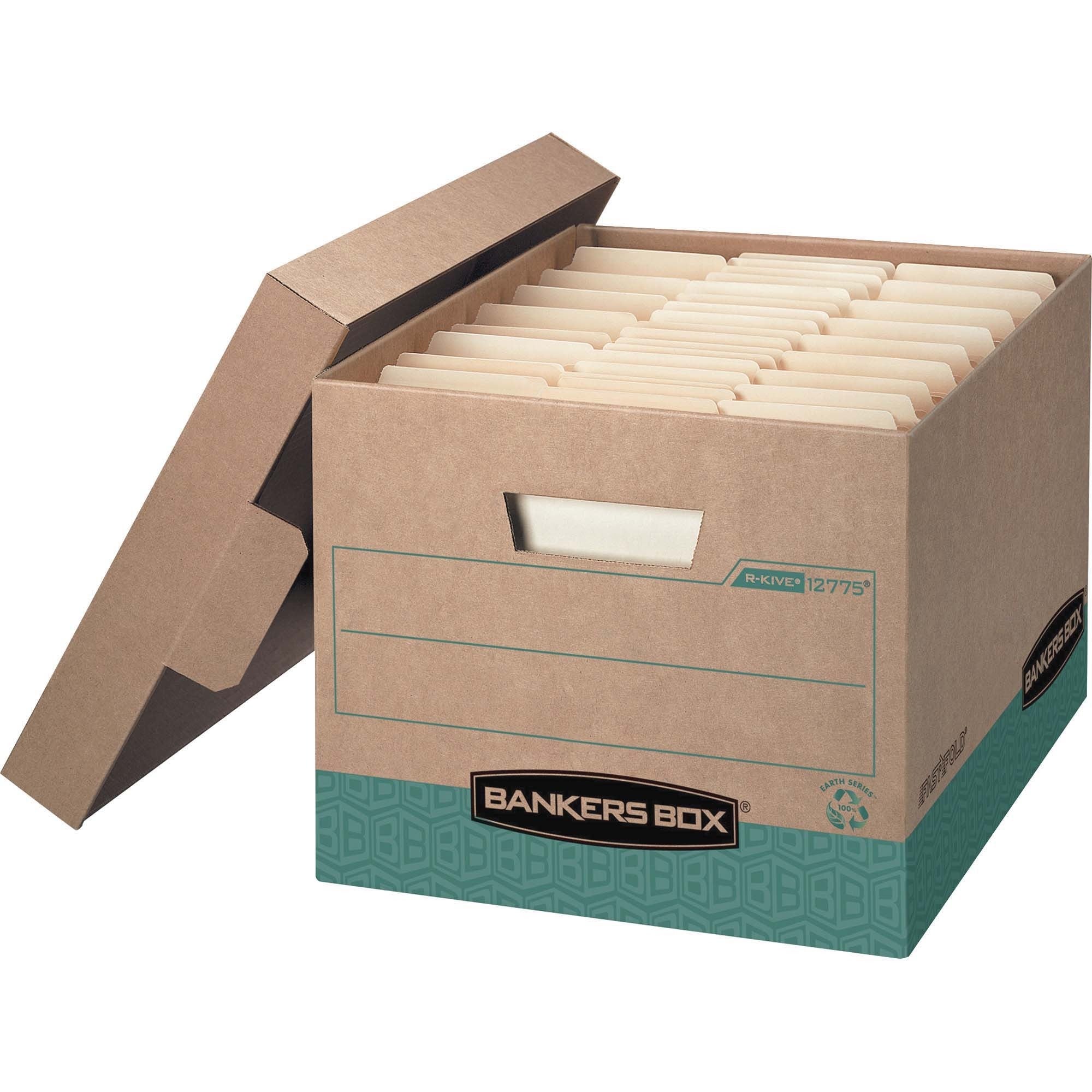 R-KIVE Heavy-Duty Storage Boxes, Letter/Legal Files, 12.75" x 16.5" x 10.38", Kraft/Green, 12/Carton
