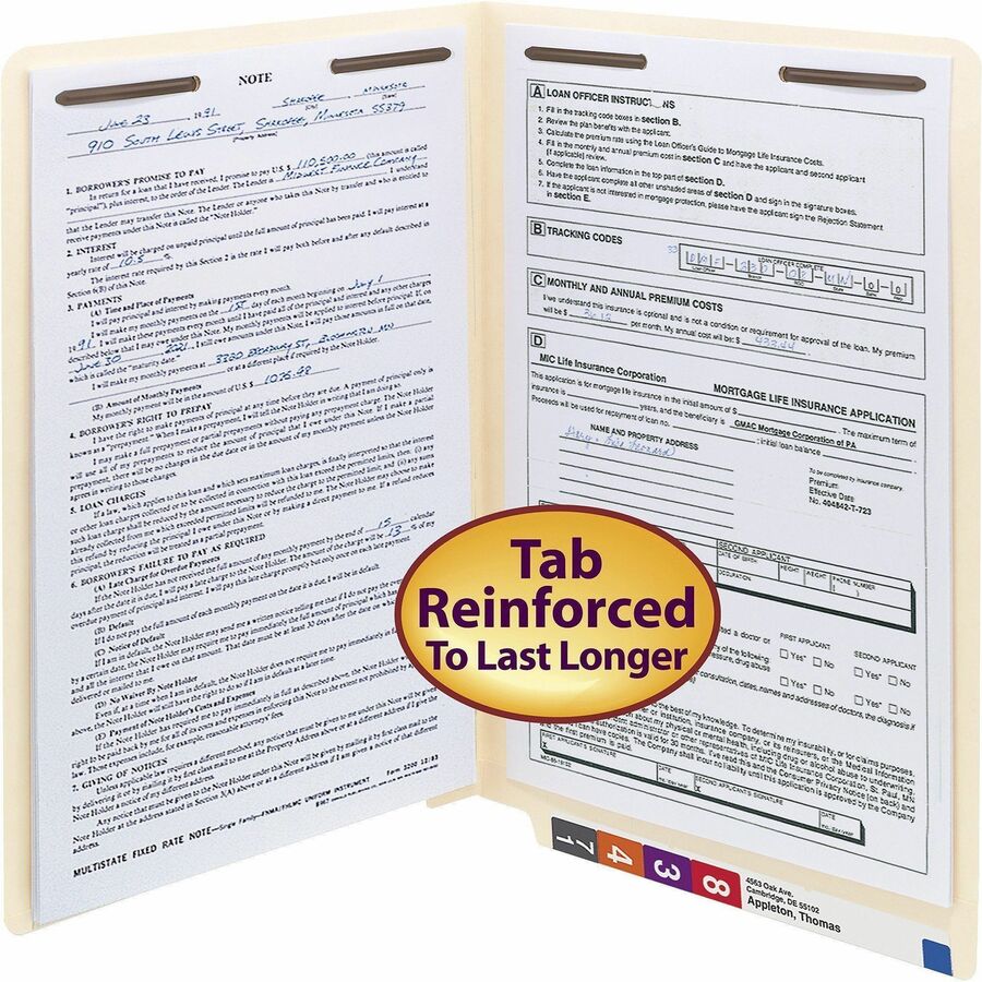 End Tab Fastener Folders with Reinforced Straight Tabs, 11-pt Manila, 2 Fasteners, Legal Size, Manila Exterior, 50/Box
